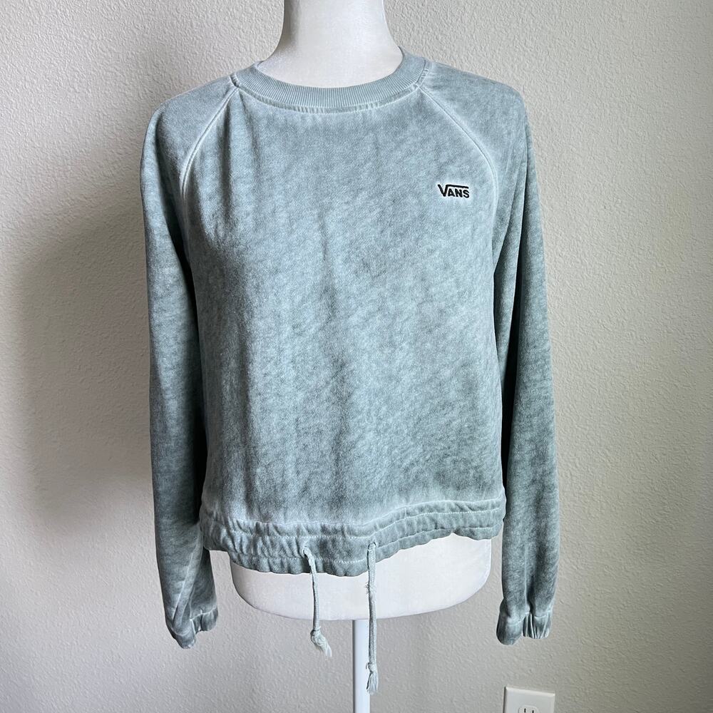 Vans Pullover Green Tie-Dye Crop Sweatshirt Women's M Relaxed Fleece Lined